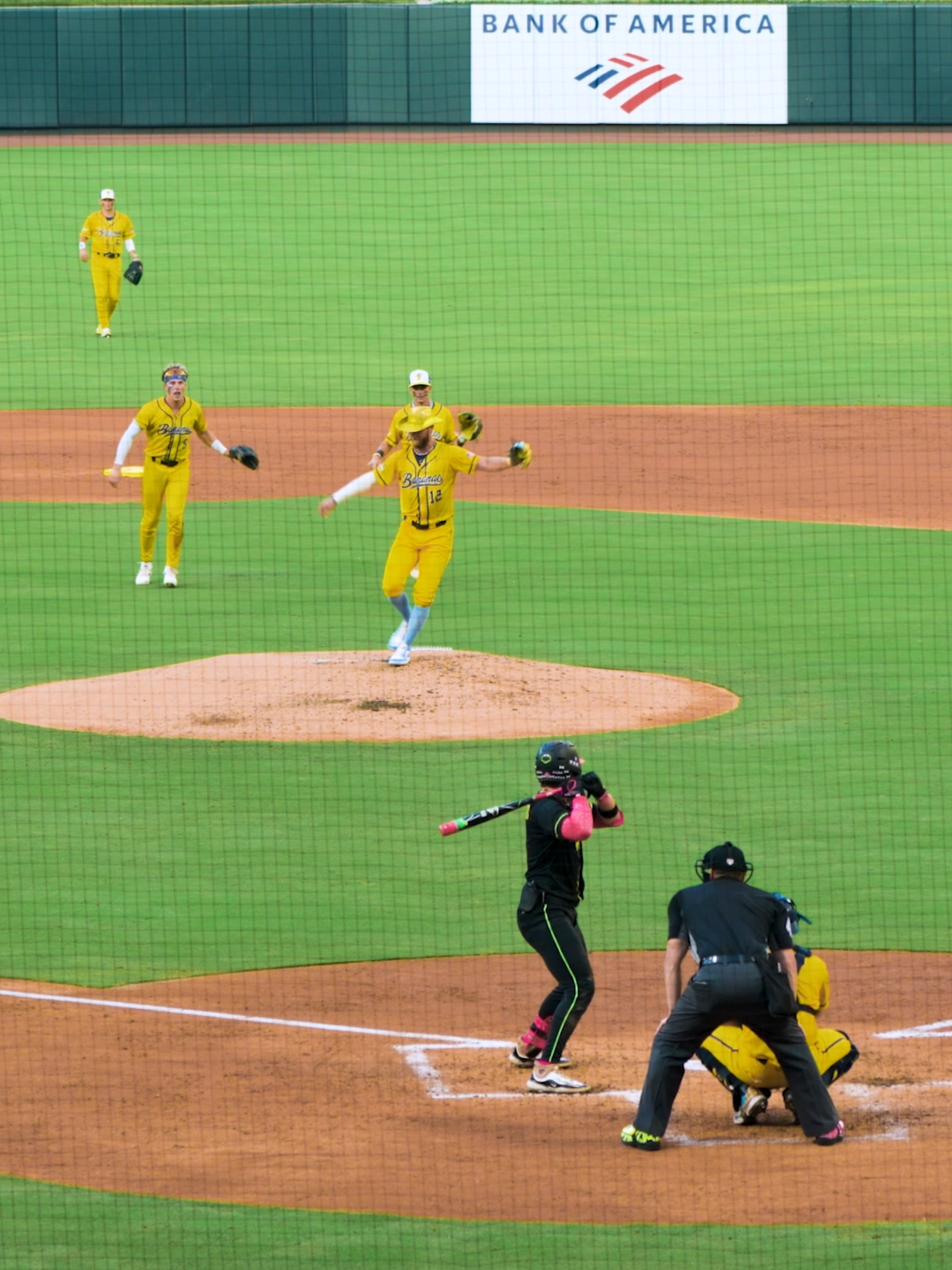 A post by @thesavbananas on TikTok caption: Footwork wild on this one☝️ #savannahbananas #bananaball #trending #music #foryou #dance
