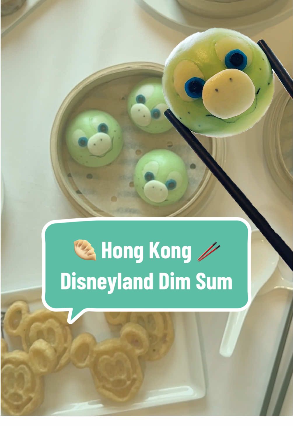A post by @disneyparks on TikTok caption: Which dim sum is your favorite at #HongKongDisneyland?🥢🤩 #DisneyEats #DimSum #Pooh #Duffy #DisneyFood 
