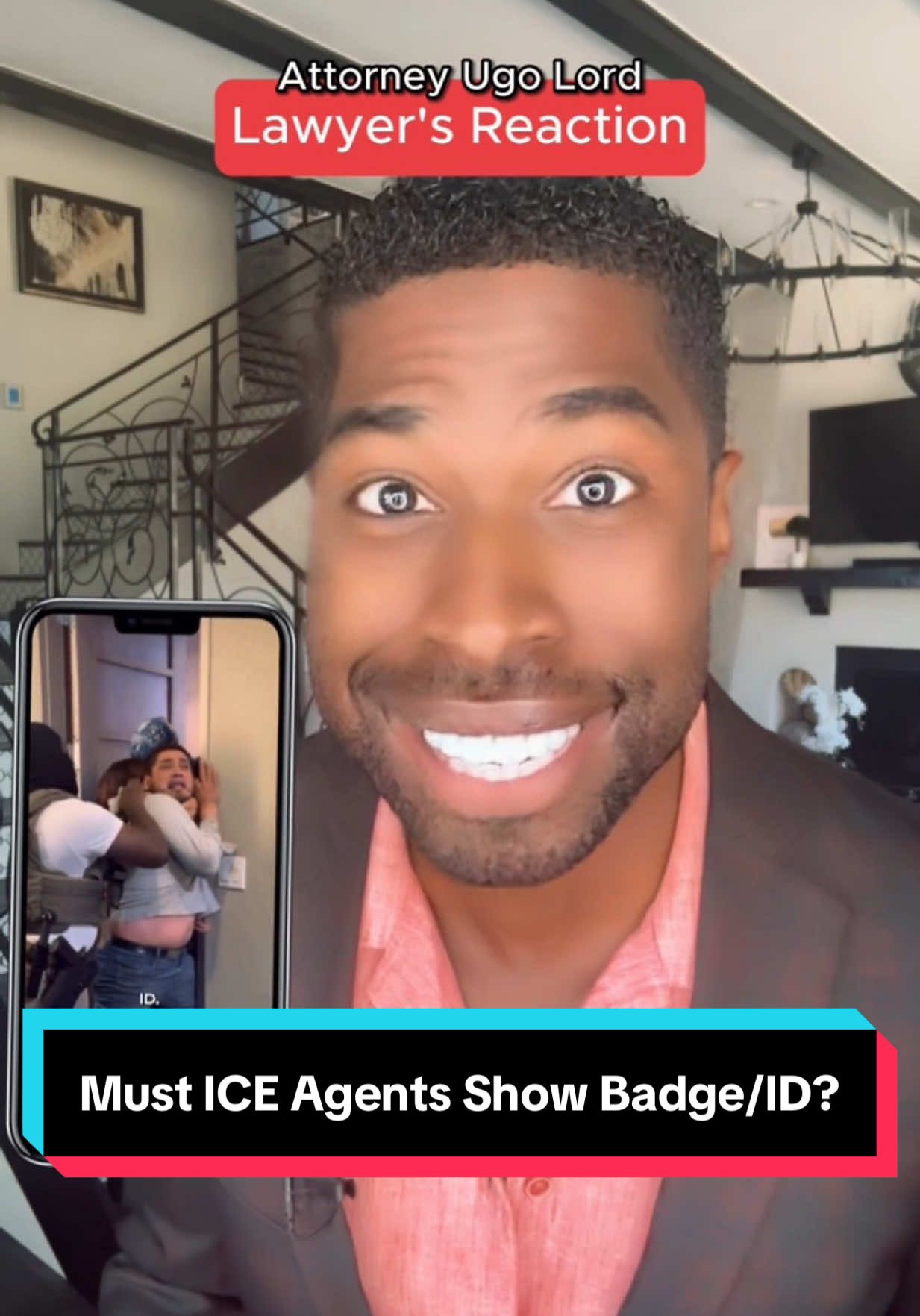 A post by @ugolord on TikTok caption: Replying to @lovestoneddd ICE Raids Medical Clinic! He Asked for Their ID But They Slammed Him to the Ground Instead. Must #ICE Agents Provide ID or Badge Numbers When Asked? Attorney #UgoLord reacts! #lawyer #TikTokPartner #TikTokLearningCampaign #stitch with  @Latinus 
