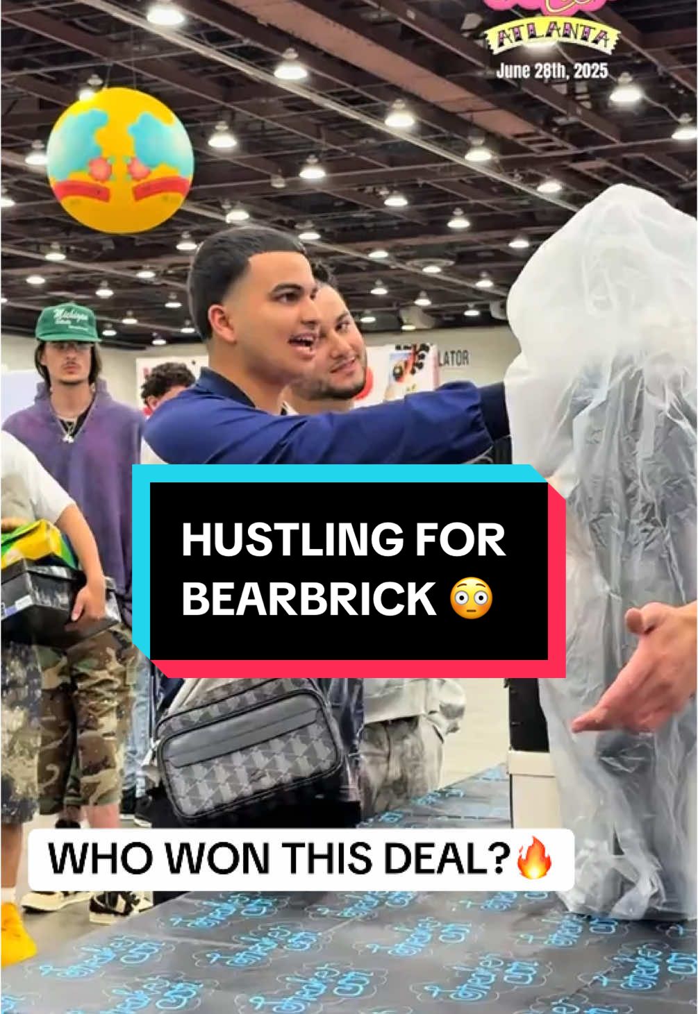 A post by @brkicks on TikTok caption: He NEEDED that bearbrick 😂 (via @Heat Archive) #sneakers #sneakerheads #sneakerhead #sneakerheadsbelike #sneakershopping #sneakercon #bearbrick #jordan #jordans #dunks #sbdunk #sbs #powerpuff 