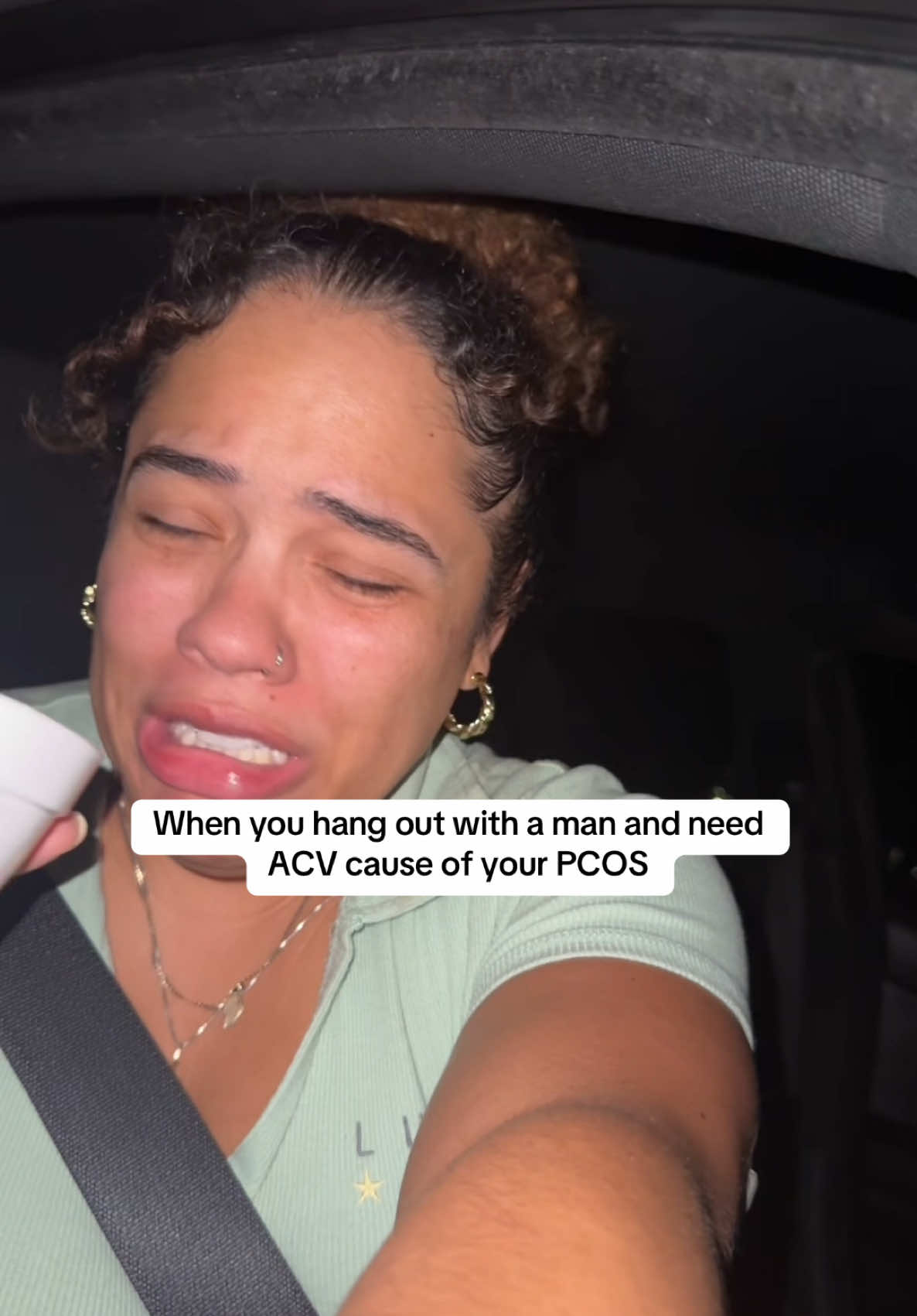A post by @casharroyo on TikTok caption: Went to go meet a man bout a HORSE & ended up bloated from dinner😂😂😂 #PCOS #glucose #nutrisense #insulinresistance #cracked