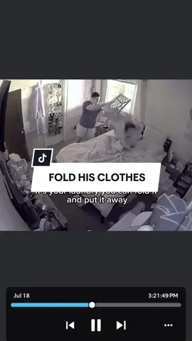 A post by @therobbieharvey on TikTok caption: Man is angry she didn’t fold his clothes. … or is he? 