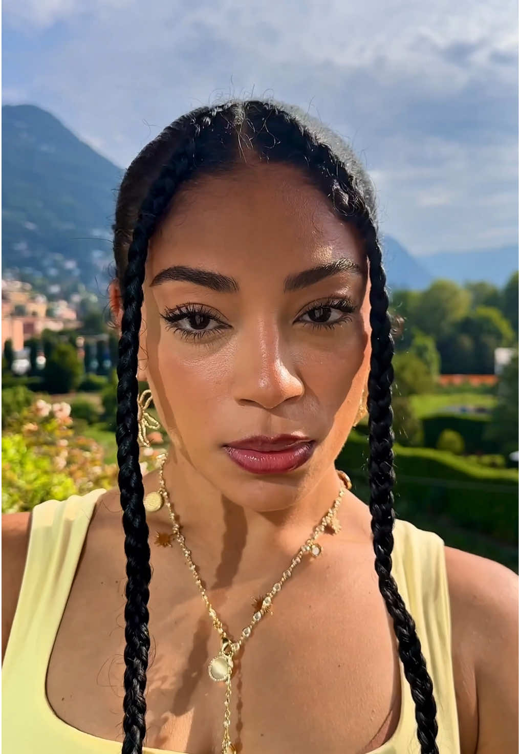 A post by @jasmeanbrown on TikTok caption: Glam that won’t melt off in hot Italy ☀️💋 • Etla md spf  Make up for ever  Summer Fridays  Kosas Charlotte Tillbury  Benefit cosmetics  Nyx cosmetics  Stilla  Drunk elephant  Lancôme  Too faced  Huda beauty One size beauty  Mario badescu 