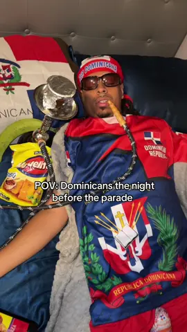 A post by @_vlonejon on TikTok caption: EVERYBODY DOMINICAN TOMORROW 😂🇩🇴🕺🏽#fyp #dominican #relatable #parade #nyc  #bronx #dominicanparade #dembow #bobobo #_vlonejon #funny #thenightbefore #excited #pov #sleeping #spanish #hookah 