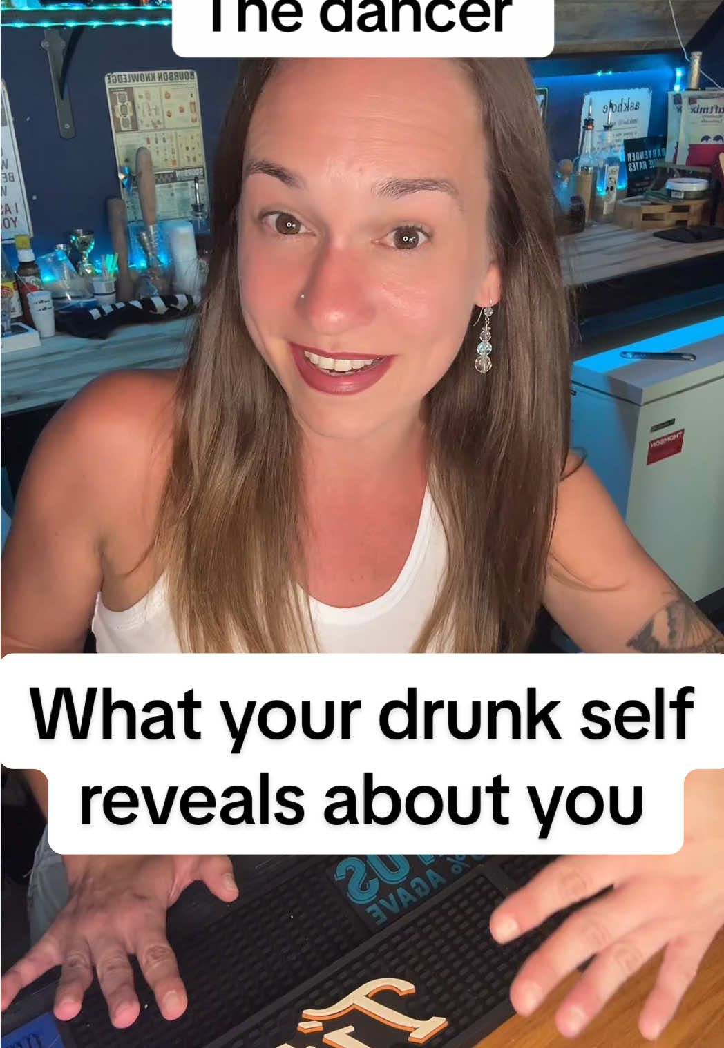 A post by @michellebellexo on TikTok caption: What your drunk self reveals about you #bartender #drunkpeople 