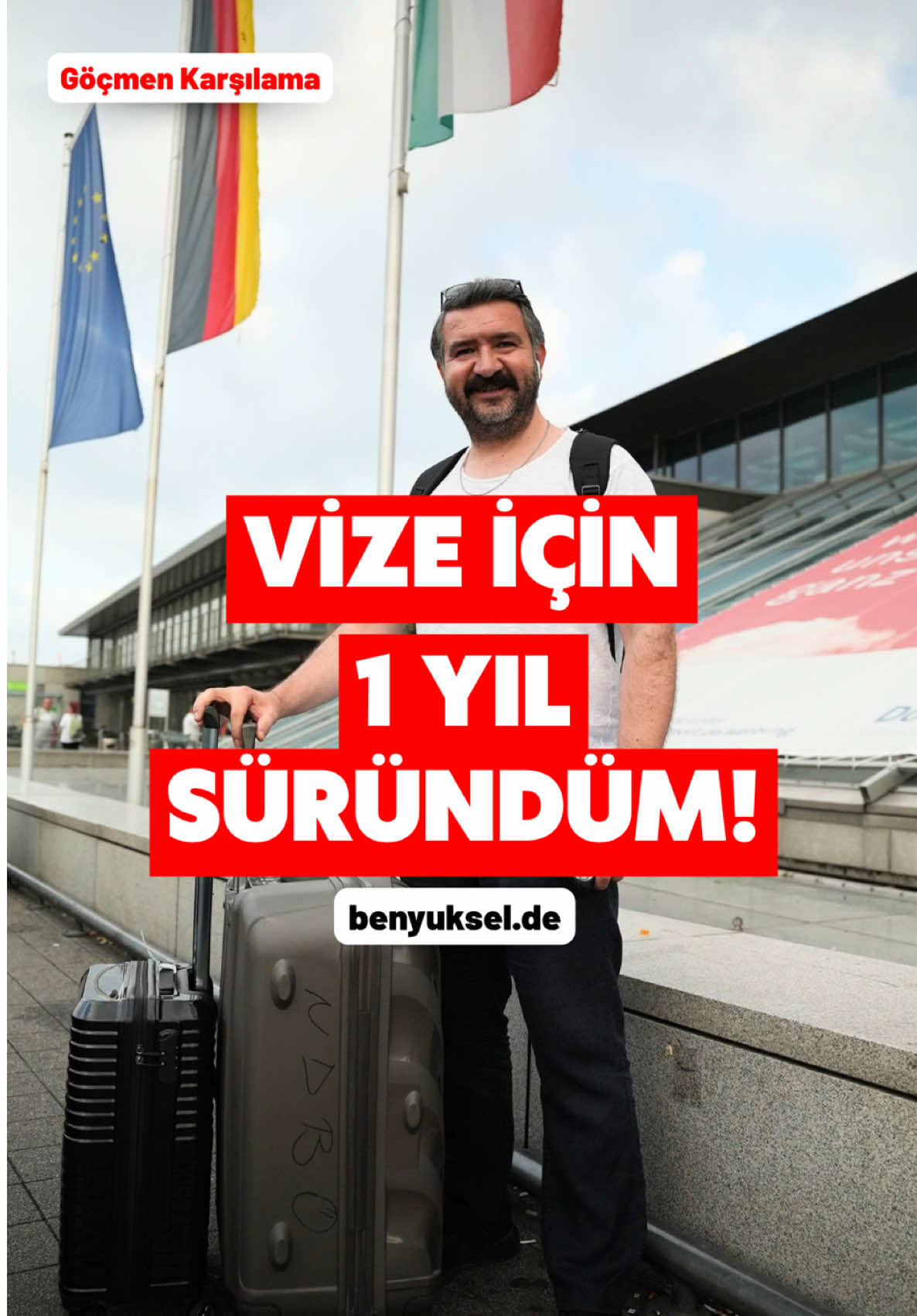 A post by @benyuxel on TikTok caption: Özgür Bey, tam 1 yıldır ailesinden uzaktaydı. Geçen yıl kendi çabasıyla başvurdu ama red aldı… Ama pes etmedi! Bu kez süreci bize emanet etti. 81A, denklik, evraklar… Her şeyi A’dan Z’ye biz yönettik. Ve sonunda mutlu son! Dortmund Havalimanı’nda Özgür Bey’i karşıladık. Şimdi sözü ona bırakıyoruz… #almanya #benyüksel 