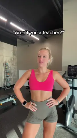 A post by @msbrandiragan on TikTok caption: Based on an actual conversation 😂🙃 PSA teachers are human and have lives outside of the classroom 🤪 #teacher #teachersoftiktok #teacherlife #teachertok #gymgirl 