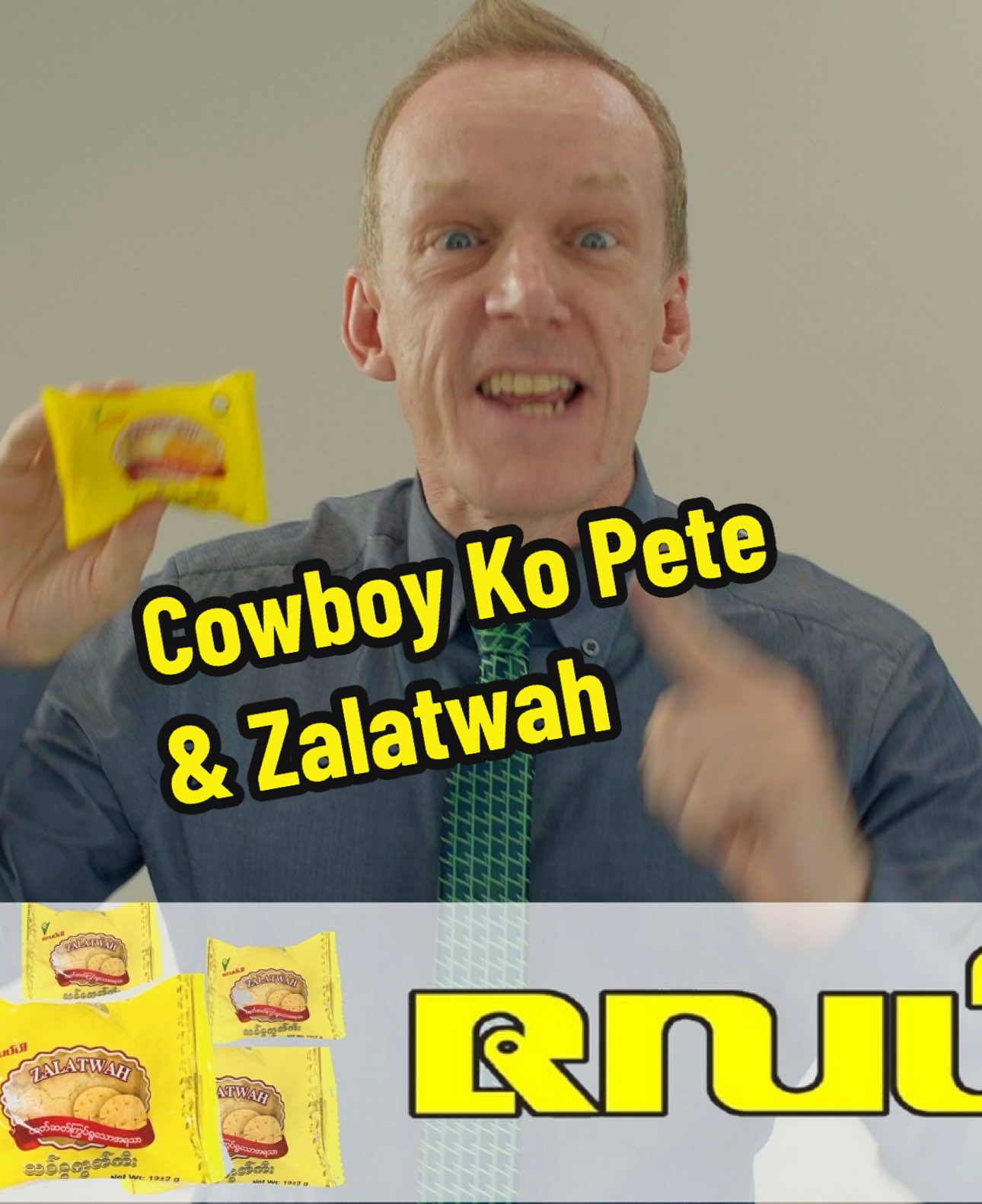 A post by @kopetebwb on TikTok caption: Cowboy Ko Pete solves those hunger problems with Zalatwah Biscuits! @Zalatwah Biscuit/MR.Good Bread #kopete #myanmar #thankyoumyannar #tiktokmyanmar 