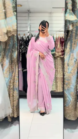 A post by @fabeha_sarees on TikTok caption: Georgette Saree with Zari Embroidery & Matching Blouse Grace your wardrobe with this elegant georgette saree featuring delicately embroidered zari borders and intricate all-over butti work in silver & gold. The lightweight fabric drapes beautifully, making it perfect for festive occasions or formal gatherings. Comes with a matching blouse adorned with coordinating border detailing on the sleeves and back for a complete, graceful look. Ideal for weddings, receptions, or any special event where elegance meets tradition.  #weddingsaree #sareelover #fyp #embroidered #tiktokmademebuyit 