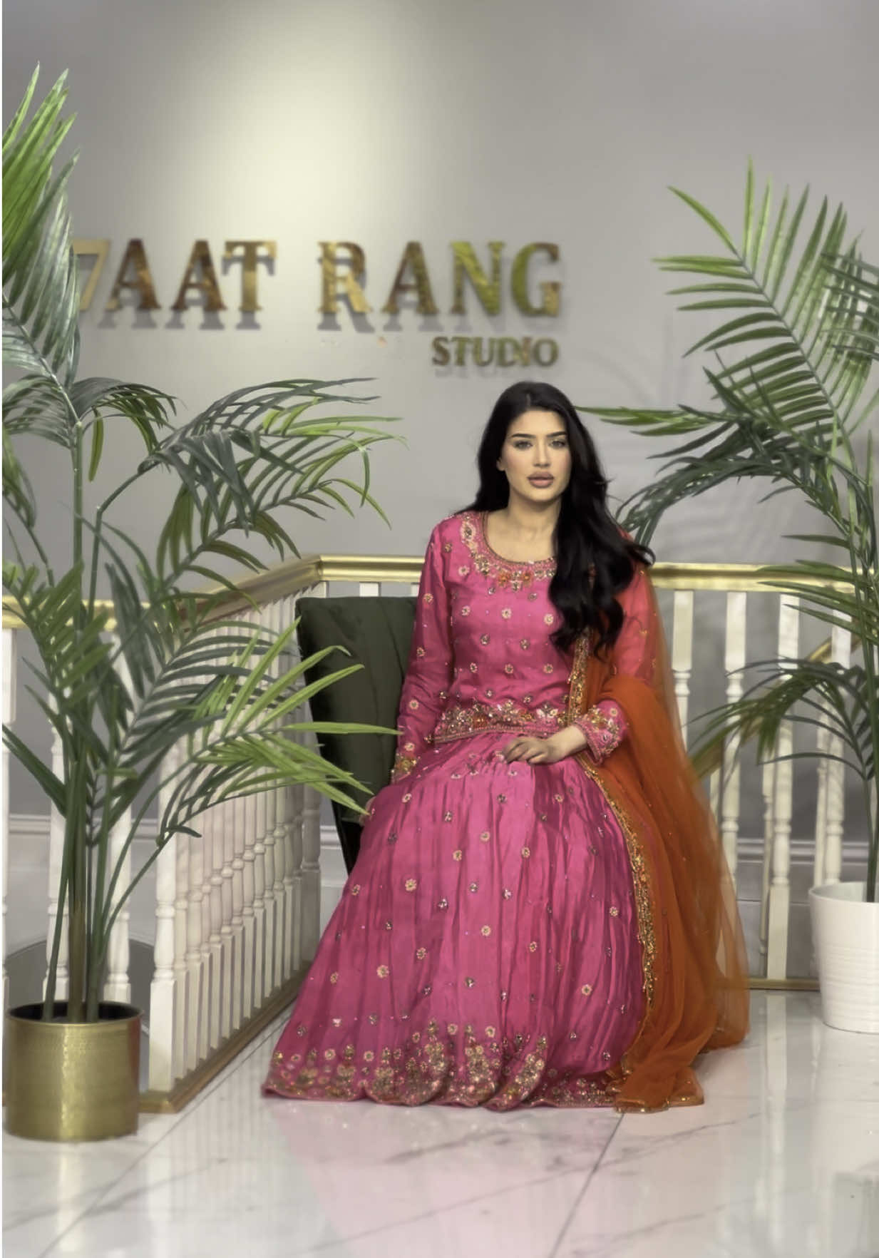A post by @7aatrangbridal on TikTok caption: BEAUTIFUL TOP AND LEHENGA IN PINK COLOR BY 7AATRANG BRIDAL🤩❤️#7aatrang #saiyaara #fancy #newstock #kidsdress #CapCut #benharad #unfreezemyacount #burjfabrics #pathanscollection #shahjahan #fyp #million #model #bridal #saree #arabi #sale #gharara #bridallehenga 