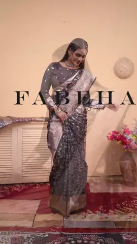 A post by @fabeha_sarees on TikTok caption: FBSR-627 Elegant Banarasi Silk Saree with Antique Zari Weaving Make a bold and beautiful statement with this *Elegant Banarasi Silk Sarees*, a timeless treasure for every wardrobe. Crafted from luxurious Banarasi silk, this saree features intricate antique gold zari work in traditional floral and paisley patterns that exude regal charm. The contrast of rich fabric with ornate weaving makes it a perfect pick for festive events, weddings, and evening occasions. #fabehafashions #tiktokmademebuyit #foryou #fyp #saree 