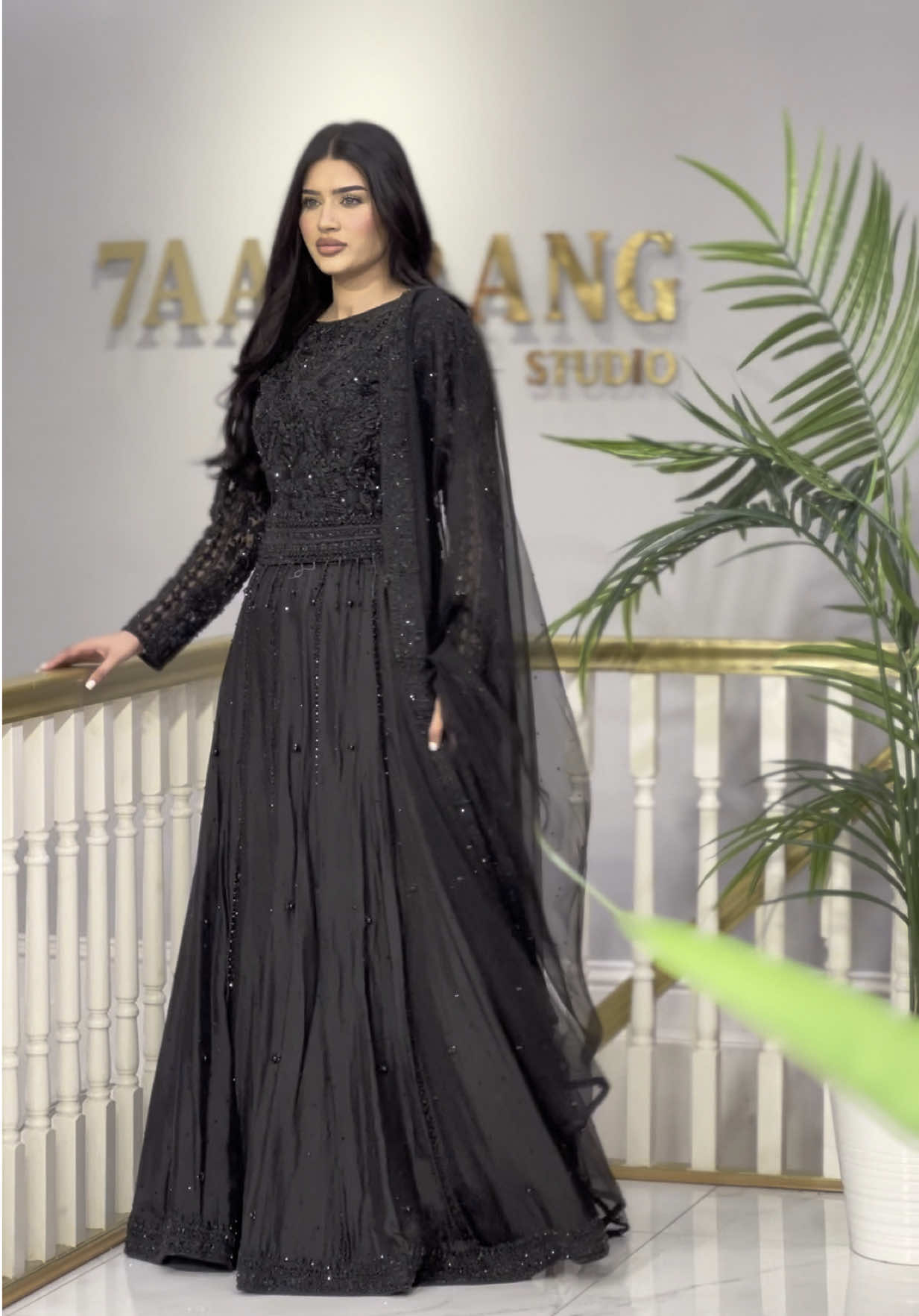 A post by @7aatrangbridal on TikTok caption: MOST BEAUTIFUL BLACK TOP AND LEHENGA BY 7AATRANG BRIDAL 🤩❤️#7aatrang #saiyaara #fancy #newstock #kidsdress #CapCut #benharad #unfreezemyacount #burjfabrics #pathanscollection #shahjahan #fyp #million #model #bridal #saree #arabi #sale #gharara #bridallehenga 