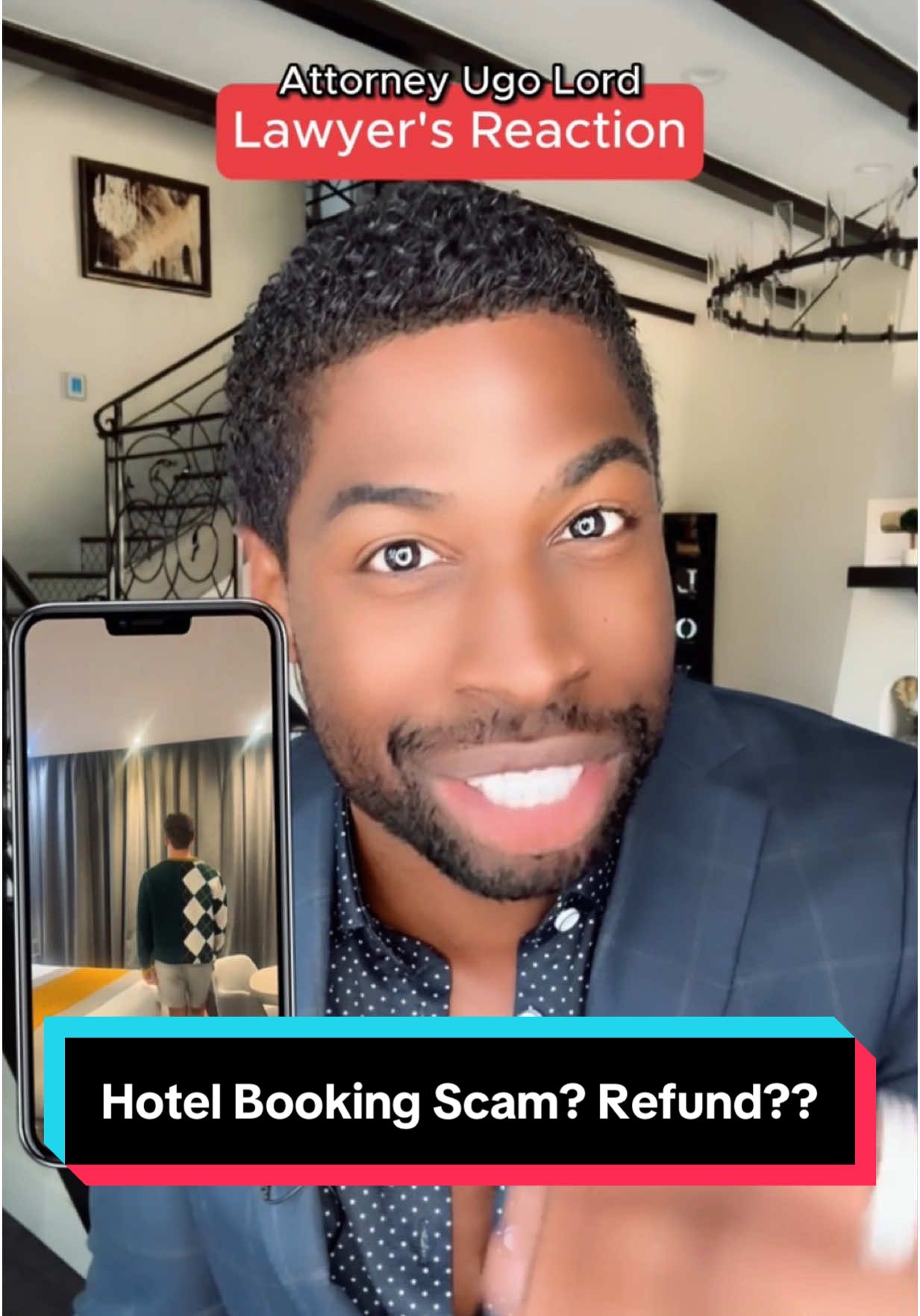 A post by @ugolord on TikTok caption: Replying to @Nat He Expected a Breathtaking View… But Got This Instead! Can He Get Refund? Attorney #U#UgoLordeacts!  ##lawyer#TikTokPartner #TikTokLearningCampaign #jet2holidays #stitch with  @BradBen 