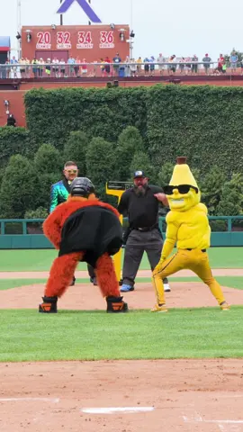 A post by @thesavbananas on TikTok caption: hey @Philadelphia Flyers come get your mascot😭 #savannahbananas #bananaball #flyers #gritty #nhl #mascots 