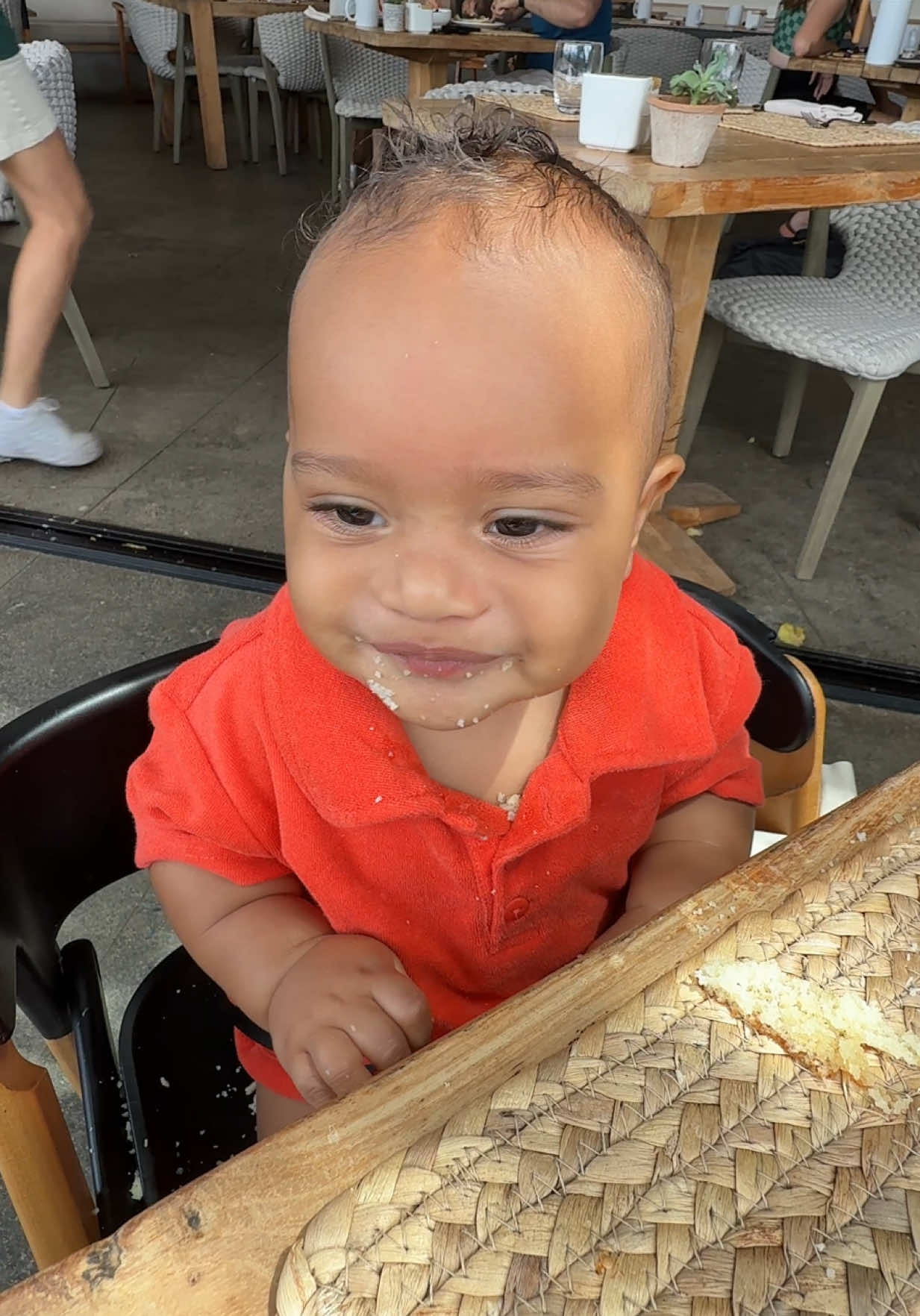 A post by @ on TikTok caption: This boy LOVES pancakes 😂😭 #family 