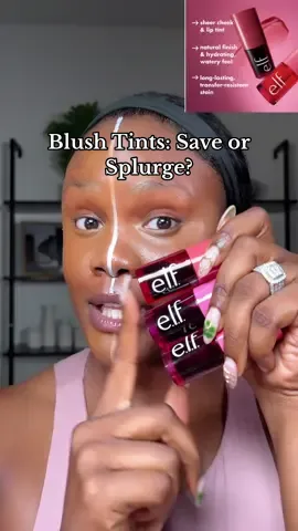 A post by @alejayofficial on TikTok caption: e.l.f. Blush Tint vs Benefit Benetint 💕 Which one’s really worth it? #blush #blackgirlmakeup #blushreview  They both claim to give that soft flush… but one is $6 and the other is $24 👀