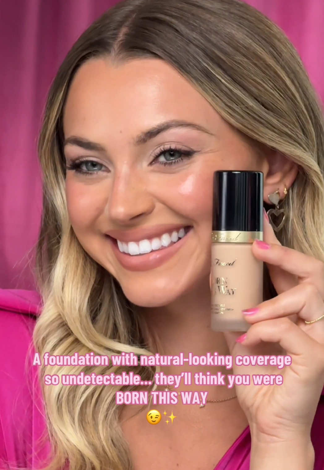 A post by @toofaced on TikTok caption: JUST DROPPED! 🔑🔒 Unlock your best skin with the NEW Born This Way Foundation - hydrating, weightless, and so undetectable 💖  💧 24 hour hydration and longwear 💖 Medium-to-full coverage, natural finish 🌿 Infused with Hyaluronic Acid, Glycerin, Coconut Water 📸 Photo friendly Shop now on TikTok Shop! 🛍️ #toofaced #tfcrueltyfree #tfbornthisway 