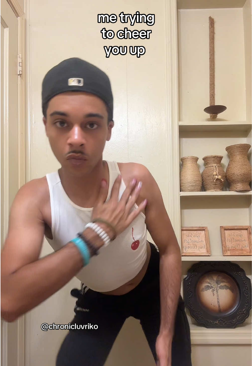 A post by @chronicluvriko on TikTok caption: it’s hot and somebody got an attitude 😂 those two things don’t mix 😭💀 #fypシ #foryou #trending #love #lol 
