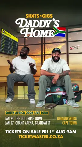 A post by @shxtsngigs on TikTok caption: DADDY’S HOME SOUTH AFRICA!!!!! 🇿🇦 📍Johannesburg – Sat 24 Jan 2026, The Goldrush Dome 📍Cape Town – Tues 27 Jan 2026, Grand Arena, GrandWest Patreon pre-sale: Wed 30 July, 9AM SAST General sale: Fri 1 Aug, 9AM SAST Tickets will be available via Ticketmaster - link in our bio! Trust us it’ll be worth the wait, see you there? 👀 