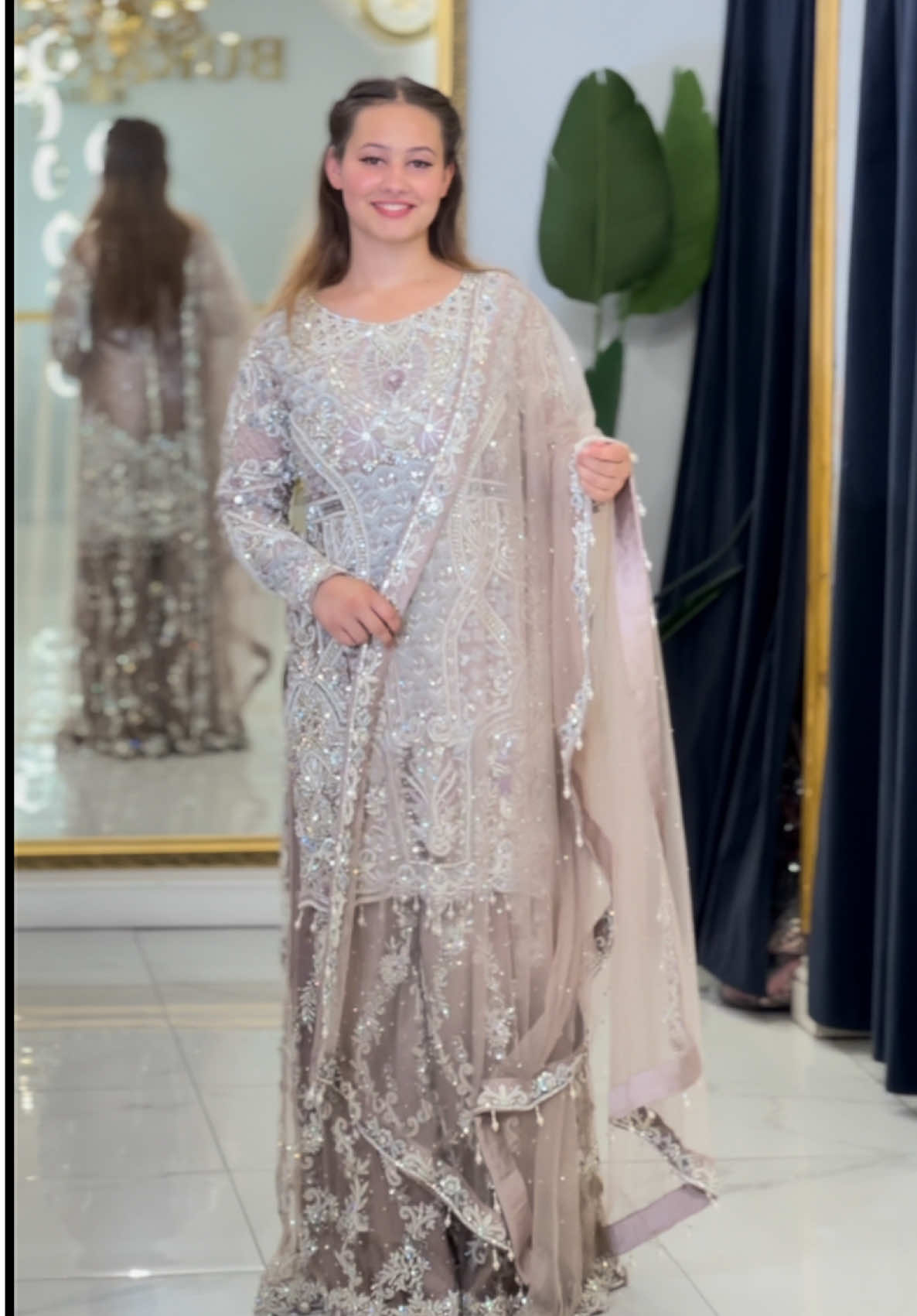 A post by @buraaq_bridal on TikTok caption: Elegance that speaks for itself ✨ Explore our latest bridal & party wear at Buraaq Bridal, Birmingham. For orders & inquiries, WhatsApp only:  +447908 896850 💬 #viralvideos #trendingdesign #pakistan #fypuk🇬🇧📍 #fyp 