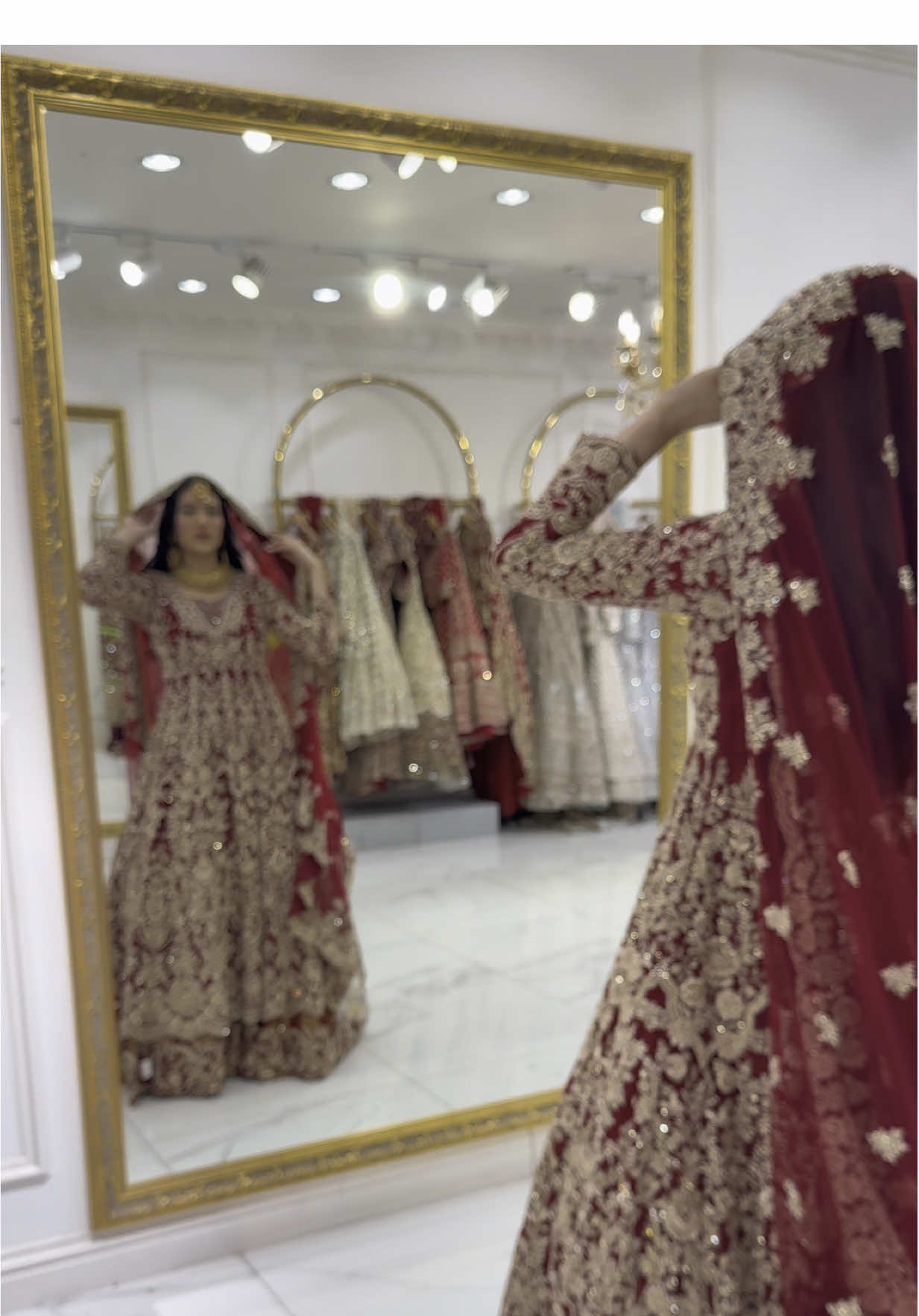 A post by @7aatrangbridal on TikTok caption: BEAUTIFUL AND ELEGANT BRIDAL OUTFIT BY 7AATRANG BRIDAL 🤩❤️#7aatrang #saiyaara #fancy #newstock #kidsdress #CapCut #benharad #unfreezemyacount #burjfabrics #pathanscollection #shahjahan #fyp #million #model #bridal #saree #arabi #sale #gharara #bridallehenga 