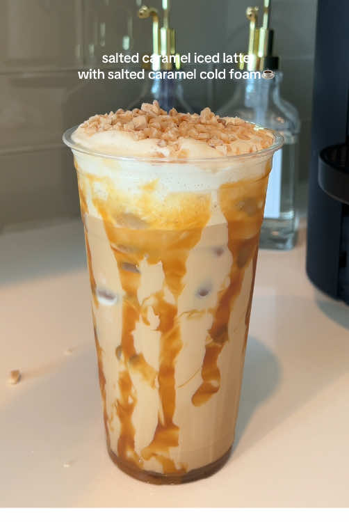 A post by @jaaliyahs on TikTok caption: Adding this to the menu of my future coffee shop, if you’re a caramel lover, this is for you! 100/10😍🍮 #saltedcaramel @Nespresso #homebarista #caramellatte #trending #fyp #fypシ #icedcoffee #coldfoam #icedlatte #coffeetiktok 