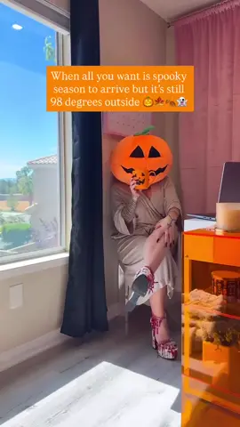 A post by @officialsalicerose on TikTok caption: WHEN ALL YOU WANT IS SPOOKY SEASON TO ARRIVE BUT ITS STILL 98 DEGREES OUTSIDE😒🎃👻🍂🍁😂😂😂 (TAG SOMEONE!!) #spooky #summer #halloween #summertime #summervibes #relatable #viral #trending #fyp #fypシ #mood 