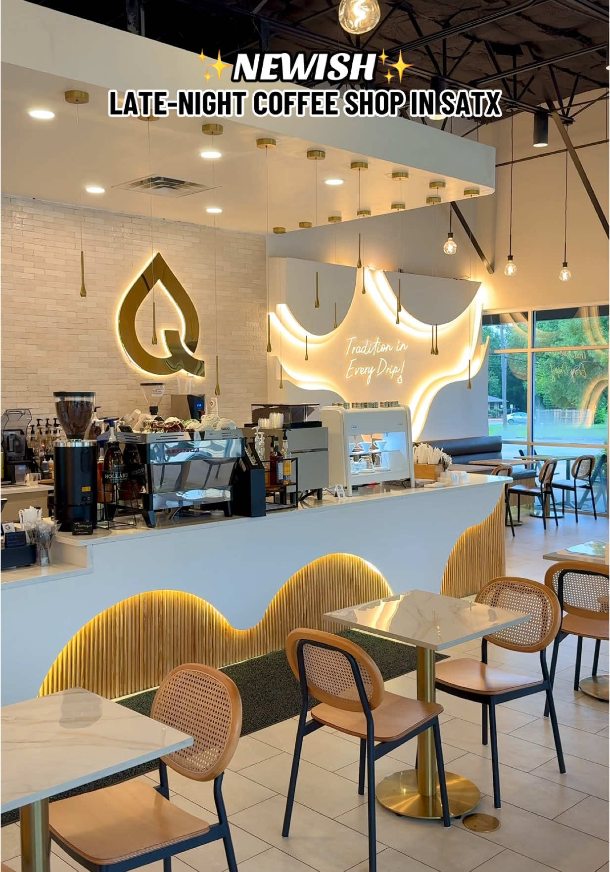 A post by @sanantoniofoodie on TikTok caption: @qatracoffee is San Antonio’s first Yemeni coffee shop! It’s beautiful and open with late-night hours. We highly recommend their Iced Pistachio Latte, Honeycomb Bread, and Milk Cakes!  📍Qatra Specialty Coffee - 7302 Louis Pasteur Dr Ste 103, San Antonio, TX 78229 ⏰ Mon–Thurs: 7 AM – 11 PM, Fri–Sat: 7 AM – 12 AM, Sun: 7 AM – 11 PM #coffeeshop #sanantonio #tiktoksanantonio #sanantoniocheck 