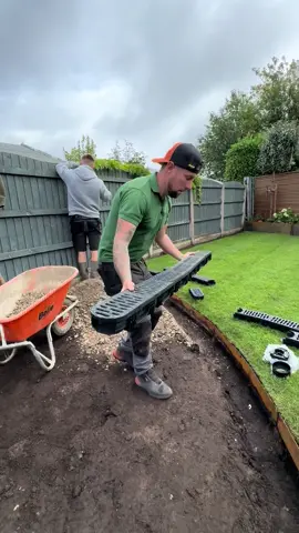 A post by @markmarshalllsh on TikTok caption: How incredible are these brand-new drains from Vodaland? They’re called radius drains. I think it’s going to change our industry.  PS, I’m obsessed with my new levels @OX Tools UK  ##markmarshall##gardentok##landscaping##Garden