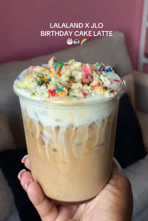 A post by @jaaliyahs on TikTok caption: How cute are my new cups?!😍 @La La Land Kind Cafe I’ll be patiently waiting for an Atlanta location👀 #jlo #birthdaycake #lalaland #homebarista #trending #fyp #icedcoffee #nespresso #espresso #coldfoam #icedlatte 