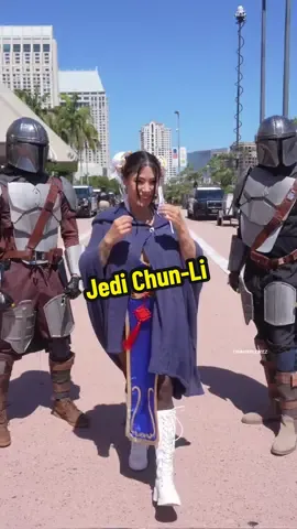 A post by @tinaexplorez on TikTok caption: Jedi Chun- Li #onthisday #viral #cosplay #sdcc #fantastic4 #fortnitechunli #starwars #sandiego #blowthisupforme 