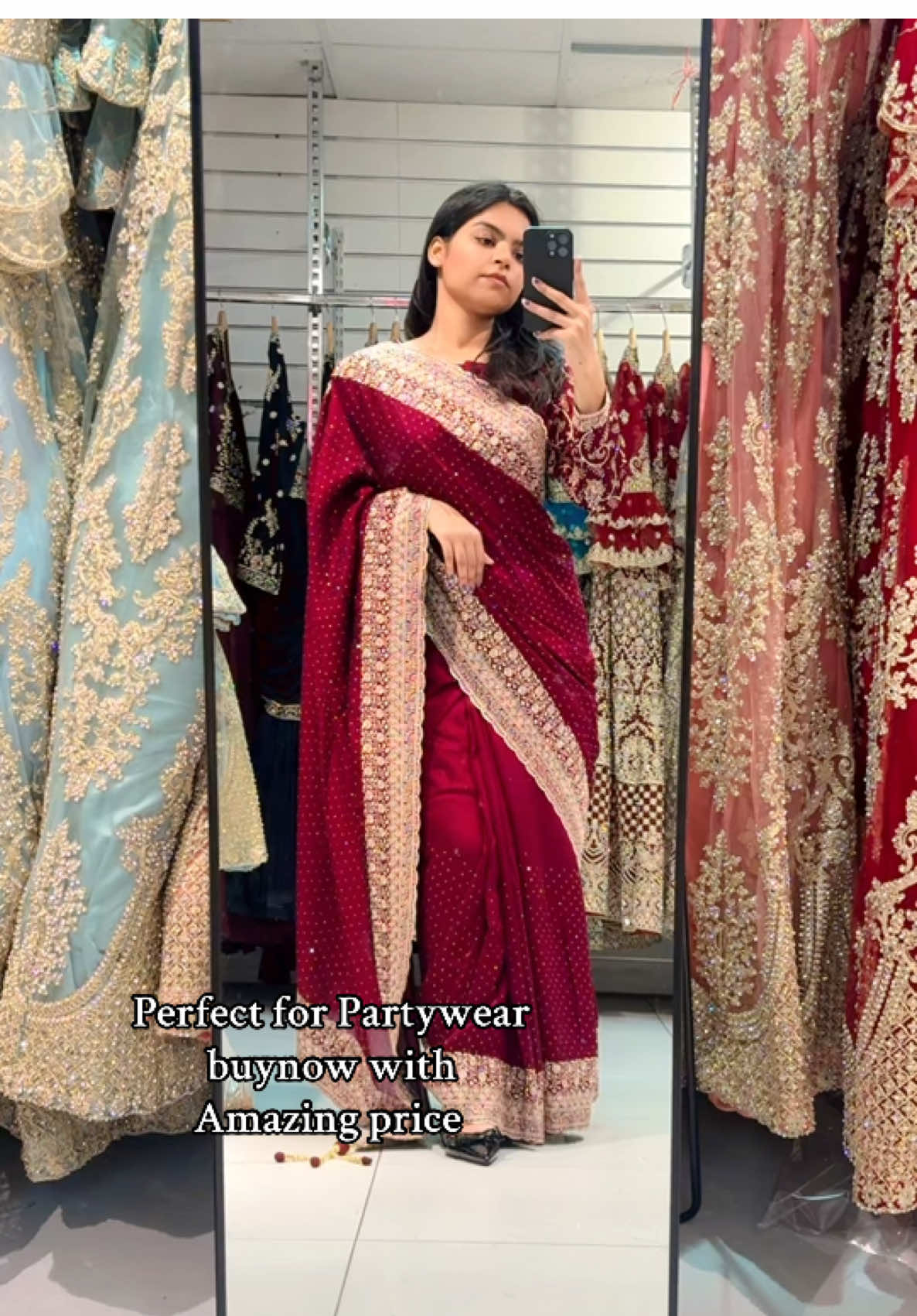 A post by @fabeha_sarees on TikTok caption: When elegance meets timeless tradition Elevate your ethnic charm with this luxurious black saree, adorned with delicate dotted patterns and exquisitely detailed silver zari embroidery along the border and pallu. The intricately crafted lacework and elegant tassels add a regal touch, making it a perfect choice for weddings, receptions, and grand festive occasions. #fabehafashions #fyp #foryou #trending #Summer         