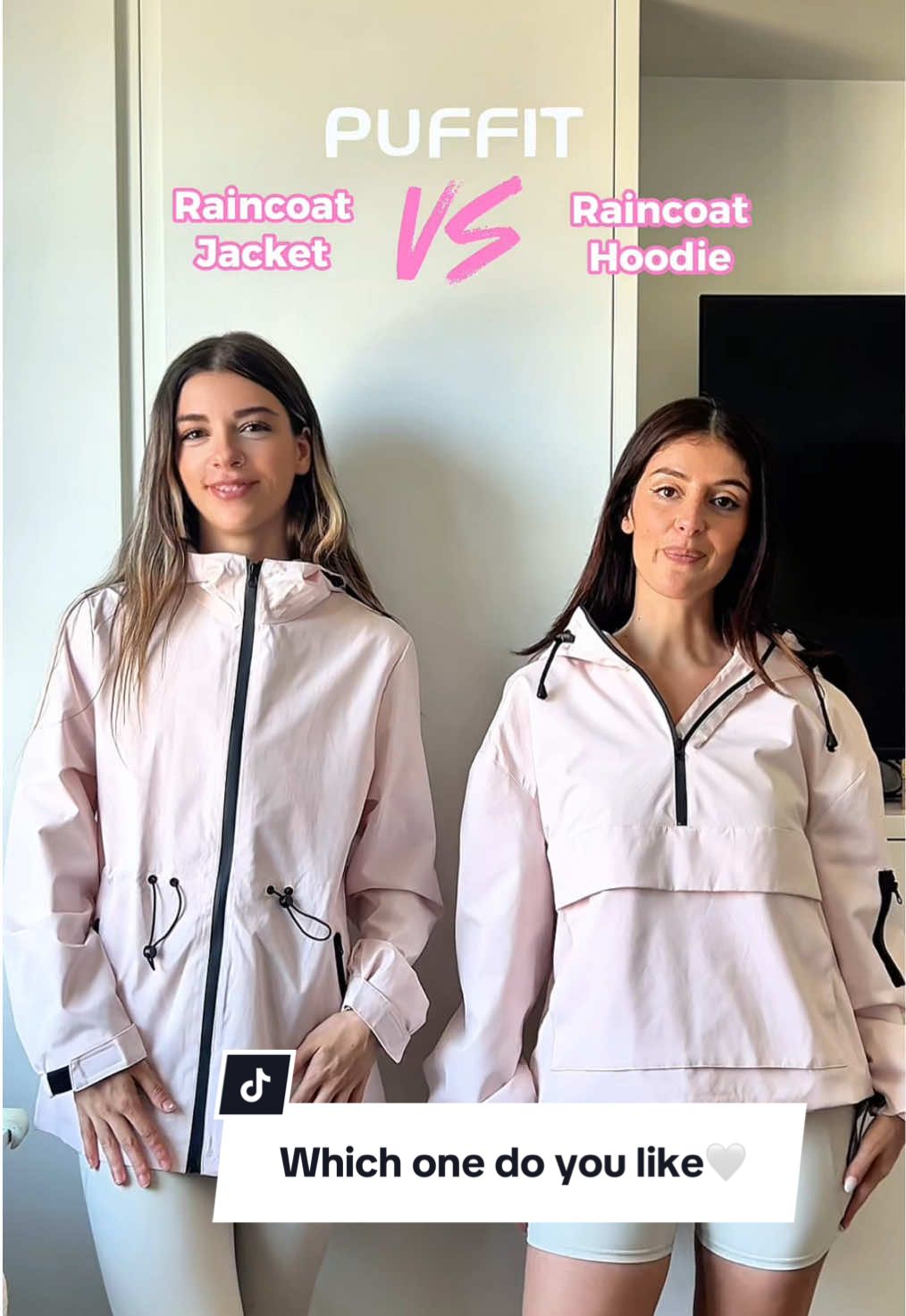 A post by @puffit.uk on TikTok caption: Which one do you prefer 🤍🩷 #puffit #tiktokfashion #summerjacket #tiktokmademebuyit #uksummer #summer #raincoat #OOTD #summersale #SALE #bestie #sister 