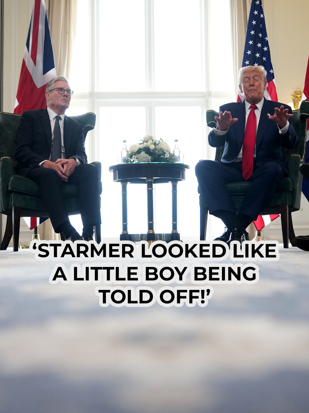 A post by @gbnews on TikTok caption: Sir Keir Starmer looked like a 'little boy being told off' during his encounter with Donald Trump. It came after Starmer met with President Trump at the opening of his new golf course in Scotland, with the leaders spending 80 minutes answering questions from the media. Speaking on GB News, columnist and broadcaster Carole Malone said the President made the Prime Minister 'look weak,' with host Patrick Christys calling it 'one of the most emasculating things' he'd ever seen. #KeirStarmer #DonaldTrump #CaroleMalone #PatrickChristys #GBNews