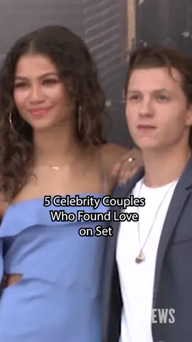 A post by @enews on TikTok caption: For these celebrity couples, their meet-cute wasn’t just in the script. 😍 Link in bio for more real-life love stories that started on set.