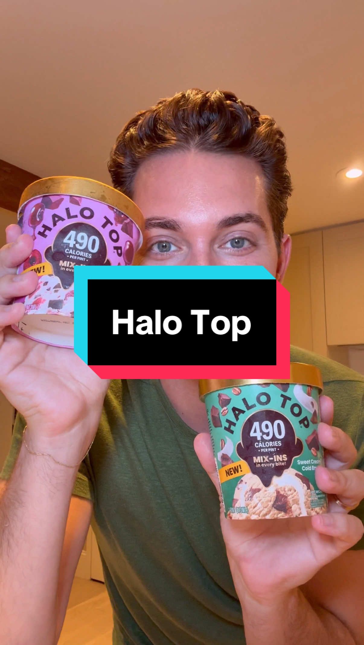 A post by @ericgoldie on TikTok caption: #ad Less isn’t more. Especially when it comes to my NEW @Halo Top Creamery with mix-ins. Every bite is filled with swirls, chunks, and pieces of delicious mix-ins! #halotoppartner