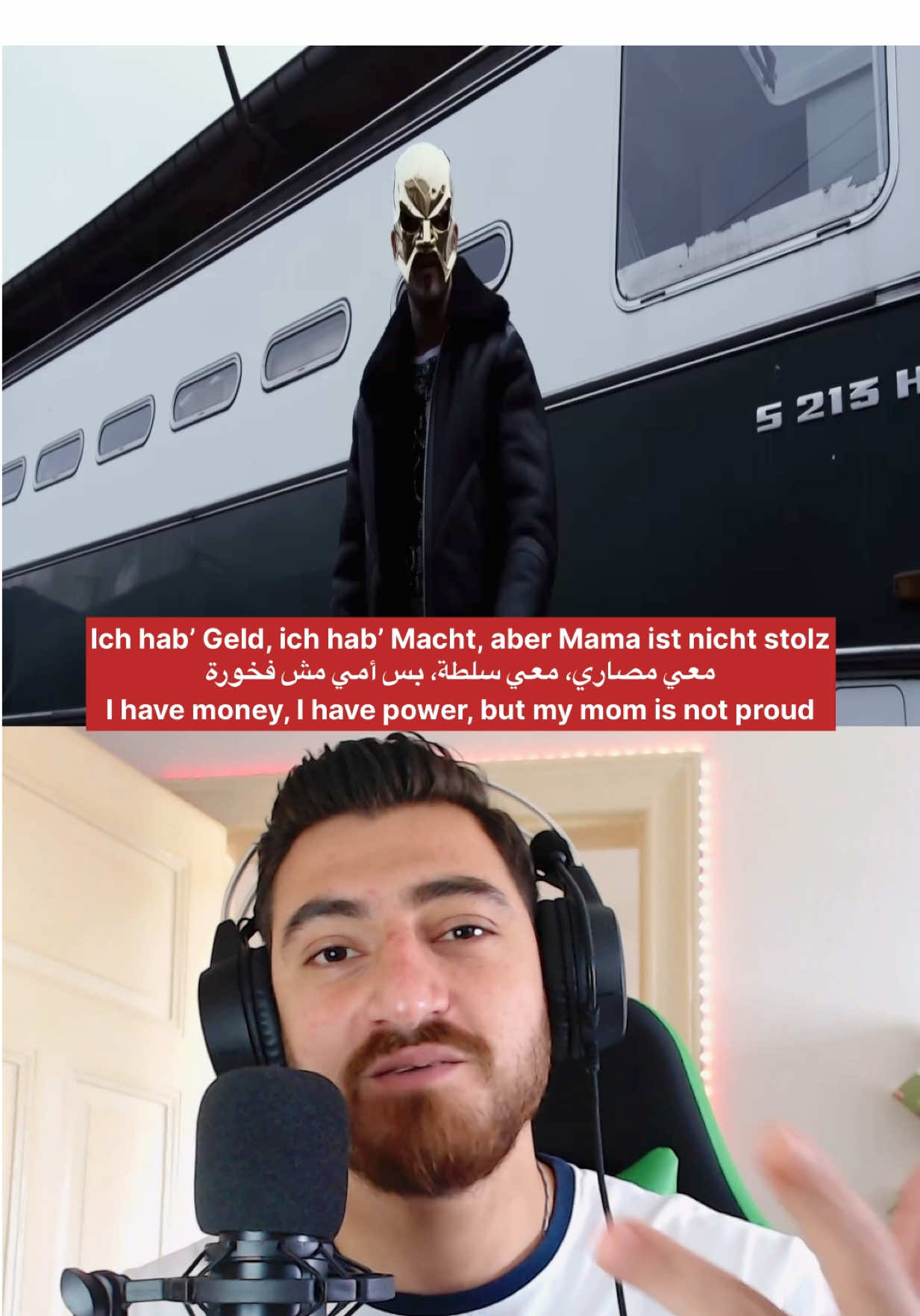 A post by @dazdaf on TikTok caption: 18 Karat - Mama ist nicht stolz auf Arabisch und Englisch übersetzt. (مترجمة إلى العربية والإنجليزية) #18karat #deutschrap #deutschland #fyp #reaction 