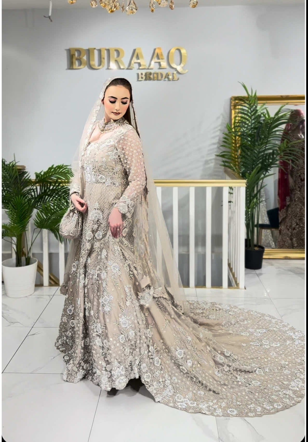 A post by @buraaq_bridal on TikTok caption: Elegance that speaks for itself ✨ Explore our latest bridal & party wear at Buraaq Bridal, Birmingham. For orders & inquiries, WhatsApp only:  +447908 896850 💬 #viralvideos #trendingdesign #pakistan #fypuk🇬🇧📍 #weddingdress 