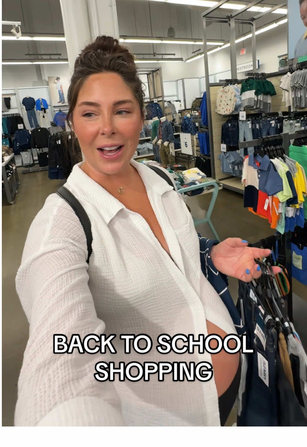 A post by @katiesantry on TikTok caption: Where are you doing school shopping for young boys?! Old Navy didn’t have nearly as much as I was expecting! #backtoschoolshopping #oldnavy #shoppinghaul #boymom #momsover30 
