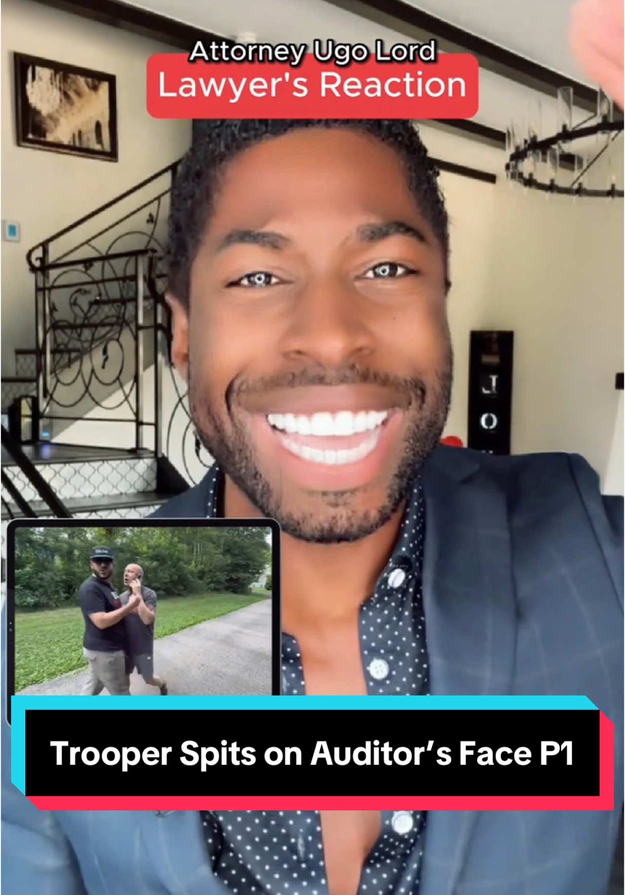 A post by @ugolord on TikTok caption: Replying to @environmentalyst Trooper Spits on Auditor’s Face, But Guess Who Gets Arrested? Was The Auditor’s Arrest Justifiable? Here is Part 1 | Attorney #UgoLord reacts! #lawyer  This video is from @Long Island Audit Sean Reyes showing how he was arrested after knocking on state trooper Bryan Fahey’s door to ask him questions as an independent journalist. The interaction shows what happened next which led to the auditor’s ultimate arrest. I’ll be responding to this video in two parts. The first part asks, whether or not his arrest was justifiable. I’ll post the second part tomorrow asking whether or not spitting on someone’s face is a crime in Connecticut.   #TikTokPartner #TikTokLearningCampaign #stitch with  @wfsbnews 