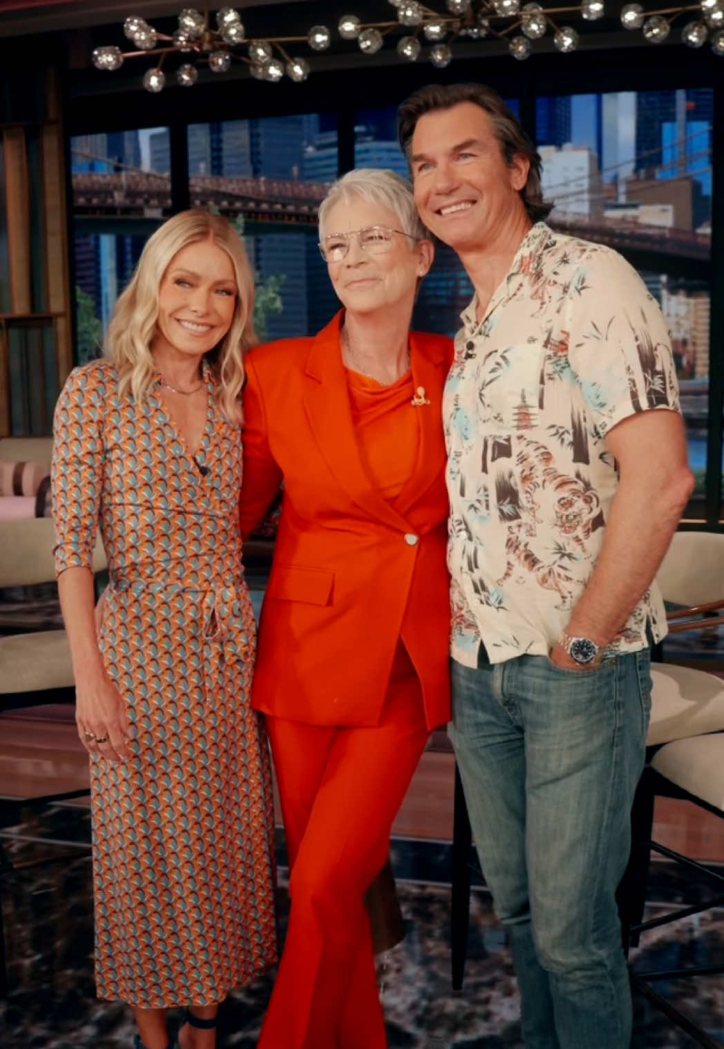 A post by @jamieleecurtis on TikTok caption: Thanks for having me, Kelly and Jerry! #FreakierFriday in theaters August 8! #livewithkellyandmark @Kelly and Mark 