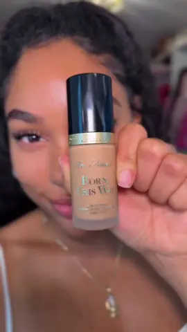 A post by @toofaced on TikTok caption: nothing beats a new product launch!! ✈️🛍️ @itsmyrayeraye wears our NEW Born This Way Foundation for smooth, breathable coverage that lasts 24 hours without creasing, streaking, or caking! 😍 Shop now on toofaced.com! 💖 #toofaced #tfcrueltyfree #tfbornthisway