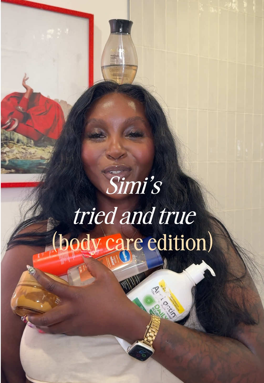 A post by @simimoonlight on TikTok caption: I have a bodycare obsession lowkey lmao, this isn’t even half of my collection of products so figured I’d finally share my favorites!  — mentioned: @Vaseline @AmLactin @ABI AMÉ @Youth To The People @Josie Maran @nativaspa 