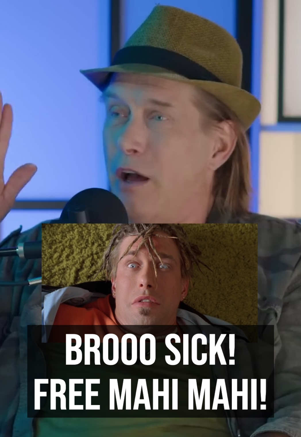A post by @paulyshore on TikTok caption: A lot of people wanna know if we did improv on the set of Bio-Dome. Here's me and Stephen talking about the Free Mahi-Mahi scene on his podcast, One Bad Movie.