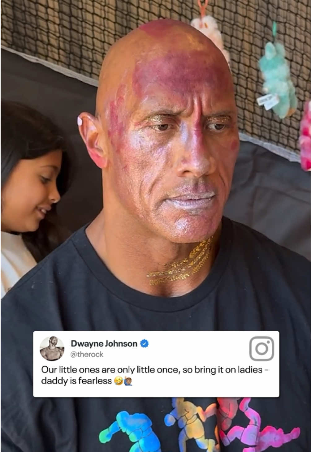 A post by @enews on TikTok caption: Dwayne Johnson really said "you're welcome" for the girl dad content. 👏 (🎥: Instagram)