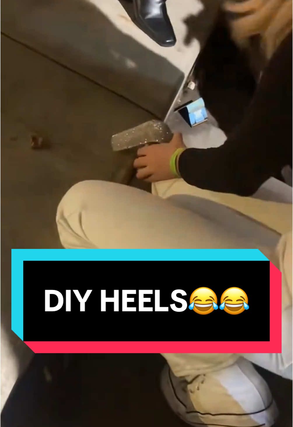 A post by @brkicks on TikTok caption: DIY flats is insane 😂😂 (via @Jaylpz) #sneakers #sneakerheads #sneakerhead #sneakerheadsbelike #diy #heels #nightout #nike #nikes #jordan #jordans #comedy #funny #girls 