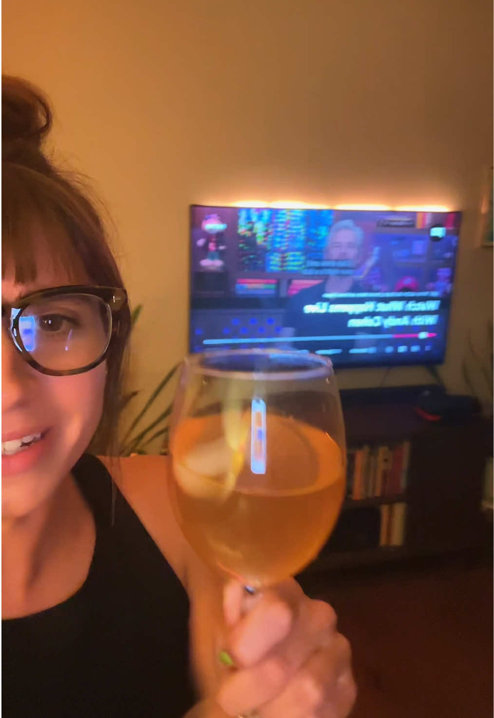 A post by @katericcio on TikTok caption: Spoiler alert: this was not my first glass of wine #wwhl #bravowwhl #bravo #bravotv #realitytv #andycohen #nextgennyc #giaguidice #brooksmarks #emiradspain #drinkinggame #bravotvaddict 