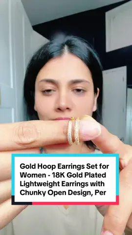 A post by @heyreemaa on TikTok caption: Gold Hoop Earrings Set for Women - 18K Gold Plated Lightweight Earrings with Chunky Open Design, Perfect for Everyday Party Outfits. #goldhoopsearrings #hoopsearrings #earrings #hoops #hoopslovers 