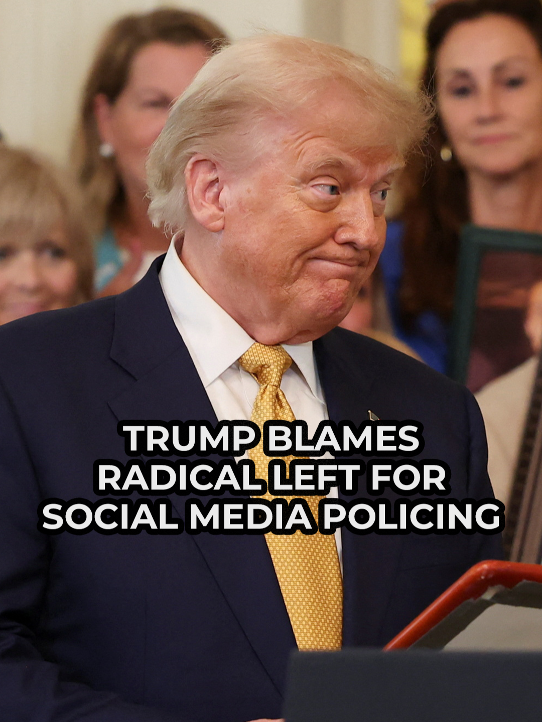 A post by @gbnews on TikTok caption: Donald Trump blames 'the radical left' for the policing of social media. Speaking to GB News' Bev Turner on Air Force One, the President said: 'When people go socialistic or when you get the radical left or the left going in, the countries actually become very mean.' #DonaldTrump #SocialMedia #worldnews #GBNews