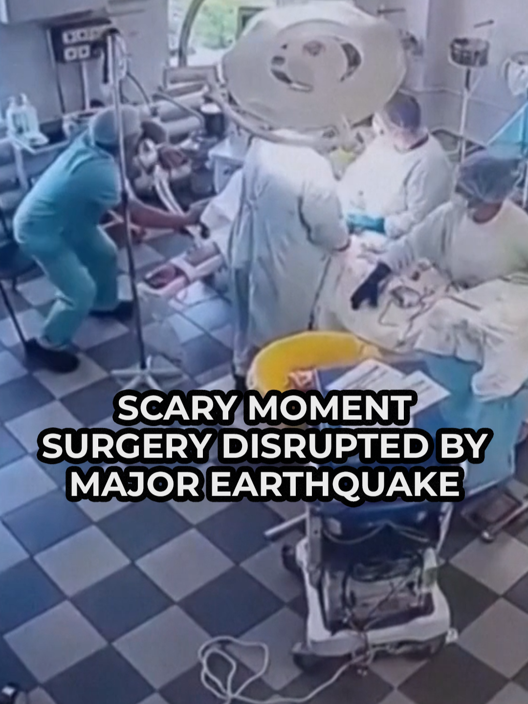 A post by @gbnews on TikTok caption: This is the incredible moment a surgery was disrupted - and continued - as a major earthquake hit. Medics in Petropavlovsk-Kamchatsky, Russia continued surgery on a patient despite a powerful magnitude 8.8 earthquake. The shallow earthquake damaged buildings and injured several people in the remote Russian region. Russian scientists said it was the most powerful quake to hit the region since 1952. #Russia #Earthquake #worldnews #GBNews